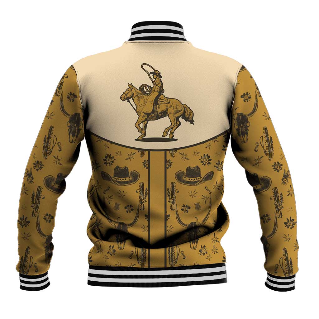 Cowboy Baseball Jacket Horse Riding Retro Western Yoke Beige - Wonder Print Shop