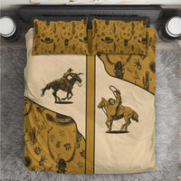 Beige western cowboy bedding set with horse-and-cactus print and tan panel detail