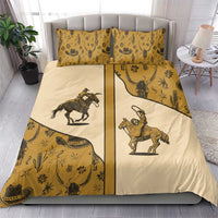 Beige western cowboy bedding set featuring riding-horse and saddle print on duvet and pillows