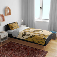 Beige western cowboy bedding set with horse rider print on duvet and two matching pillows