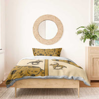 Beige western cowboy bedding set with horse silhouettes and rider graphic on bedspread