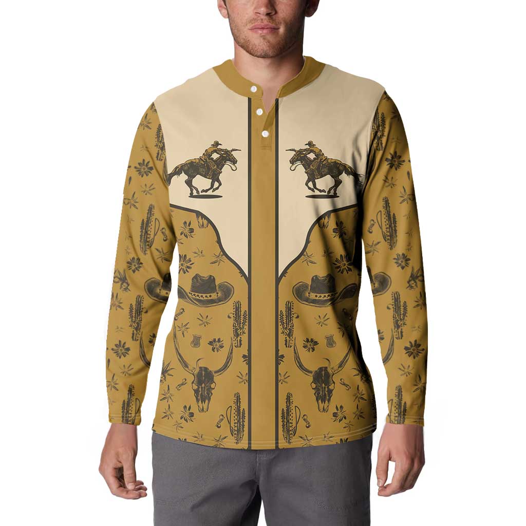 Cowboy Button Sweatshirt Horse Riding Retro Western Yoke Beige - Wonder Print Shop