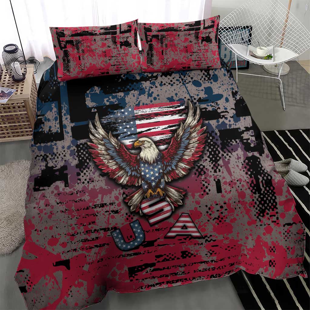Patriotic Rebel American Bedding Set Grunge USA Eagle Flag - Wonder Print Shop