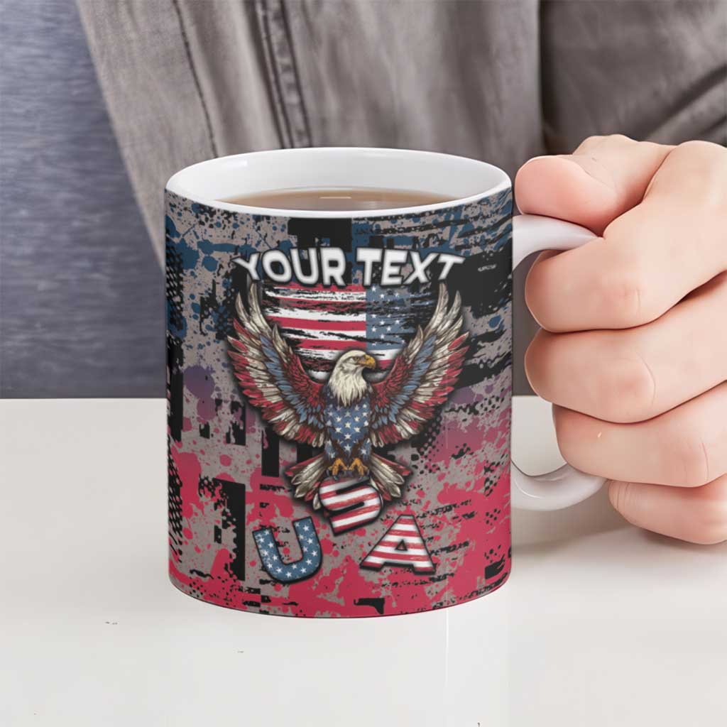 Personalized Patriotic Rebel American Ceramic Mug Grunge USA Eagle Flag - Wonder Print Shop