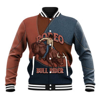 Bull Riding Baseball Jacket Western Cowboy Denim And Leather Effect