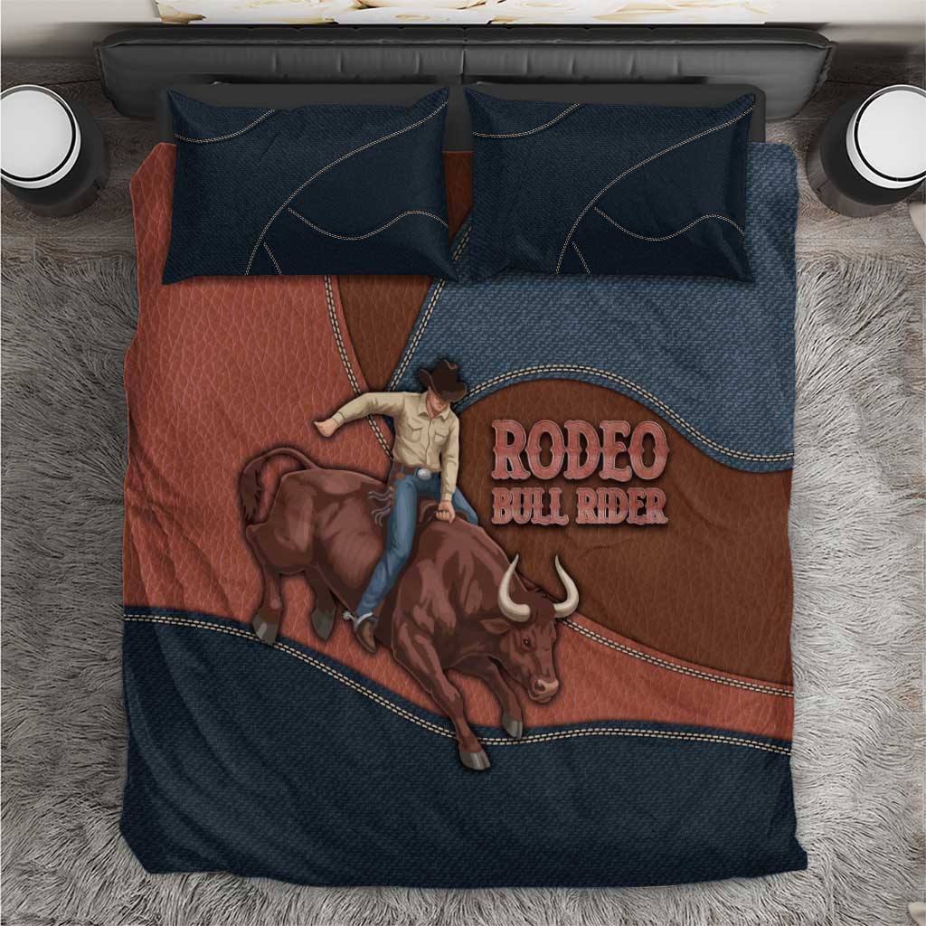 Bull Riding Bedding Set Western Cowboy Denim And Leather Effect
