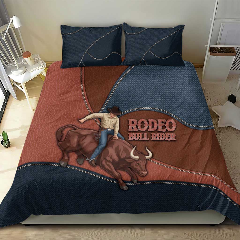 Bull Riding Bedding Set Western Cowboy Denim And Leather Effect