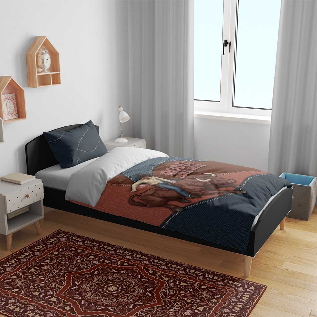 Bull Riding Bedding Set Western Cowboy Denim And Leather Effect