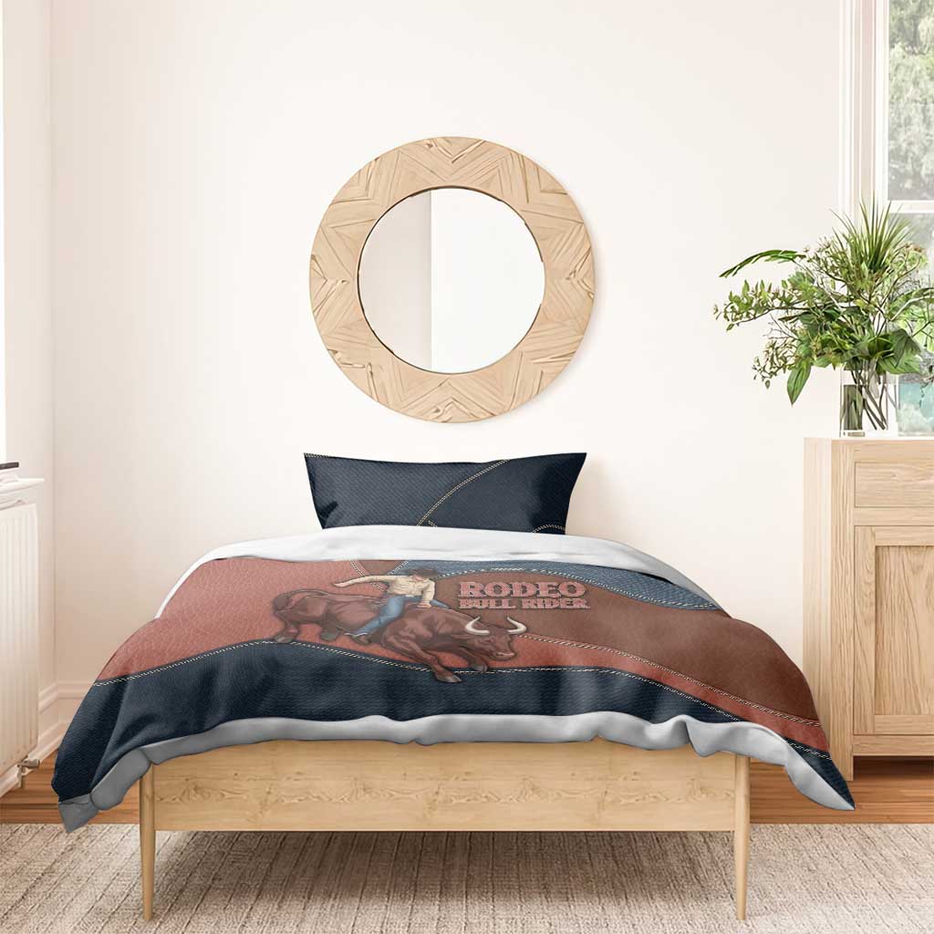 Bull Riding Bedding Set Western Cowboy Denim And Leather Effect
