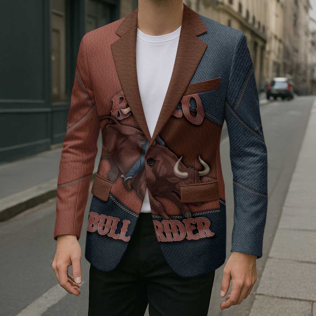 Bull Riding Blazer Western Cowboy Denim And Leather Effect