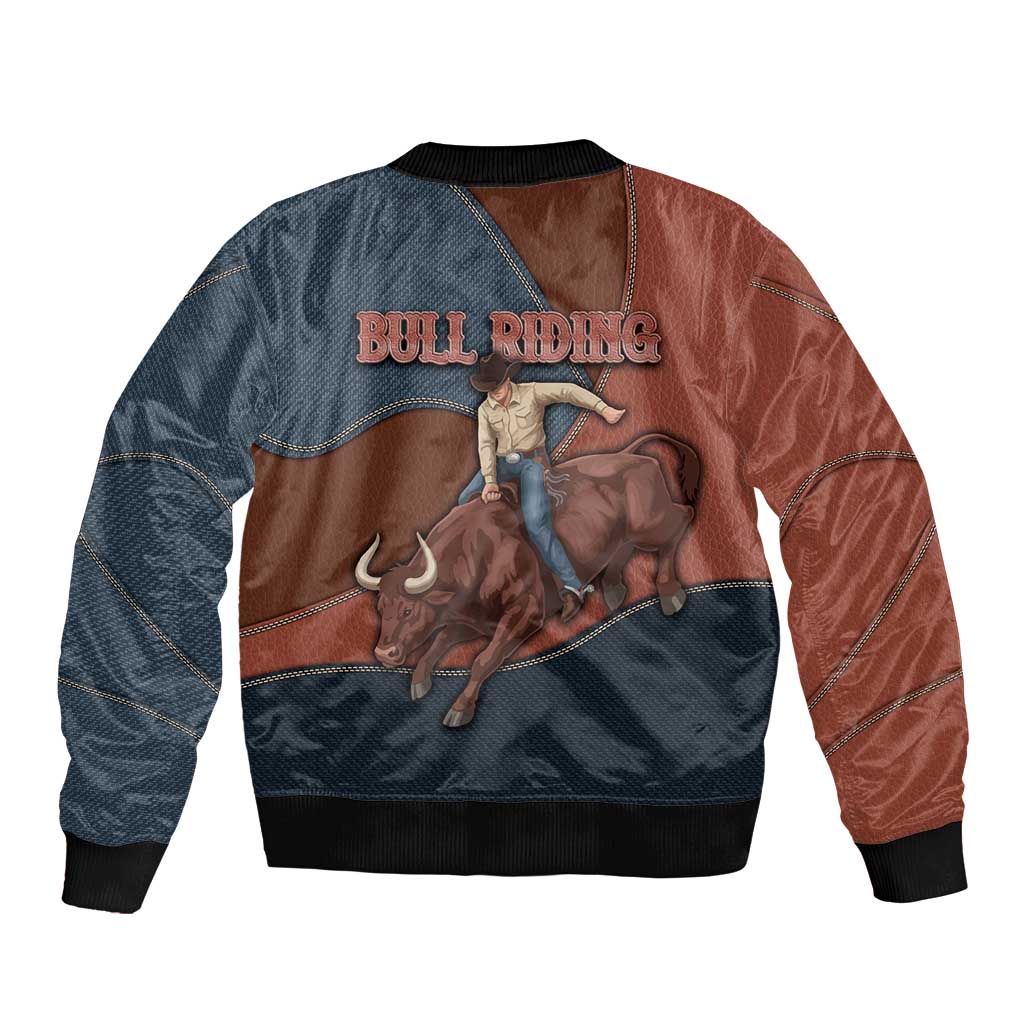 Bull Riding Bomber Jacket Western Cowboy Denim And Leather Effect
