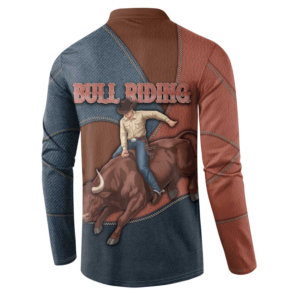 Bull Riding Button Sweatshirt Western Cowboy Denim And Leather Effect