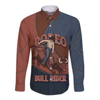 Bull Riding Long Sleeve Button Shirt Western Cowboy Denim And Leather Effect