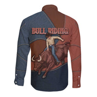 Bull Riding Long Sleeve Button Shirt Western Cowboy Denim And Leather Effect
