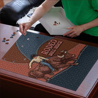 Bull Riding Puzzle Western Cowboy Denim And Leather Effect