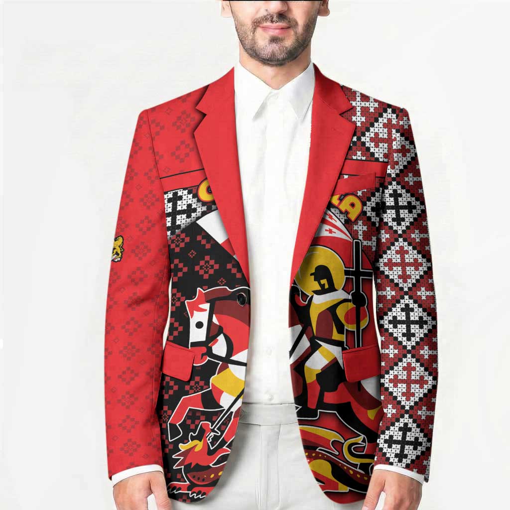 Personalized Georgia Blazer Saint George Dragon Slayer Folk Pattern