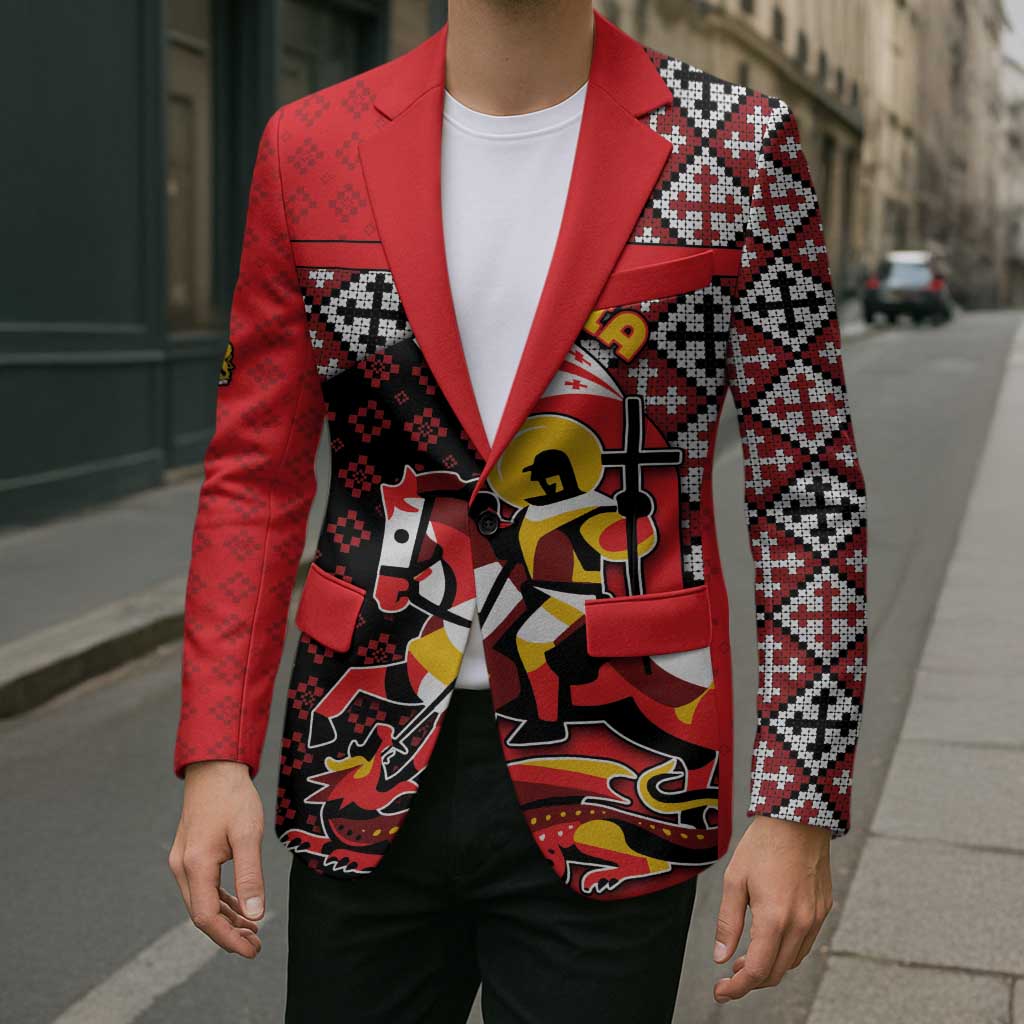 Personalized Georgia Blazer Saint George Dragon Slayer Folk Pattern