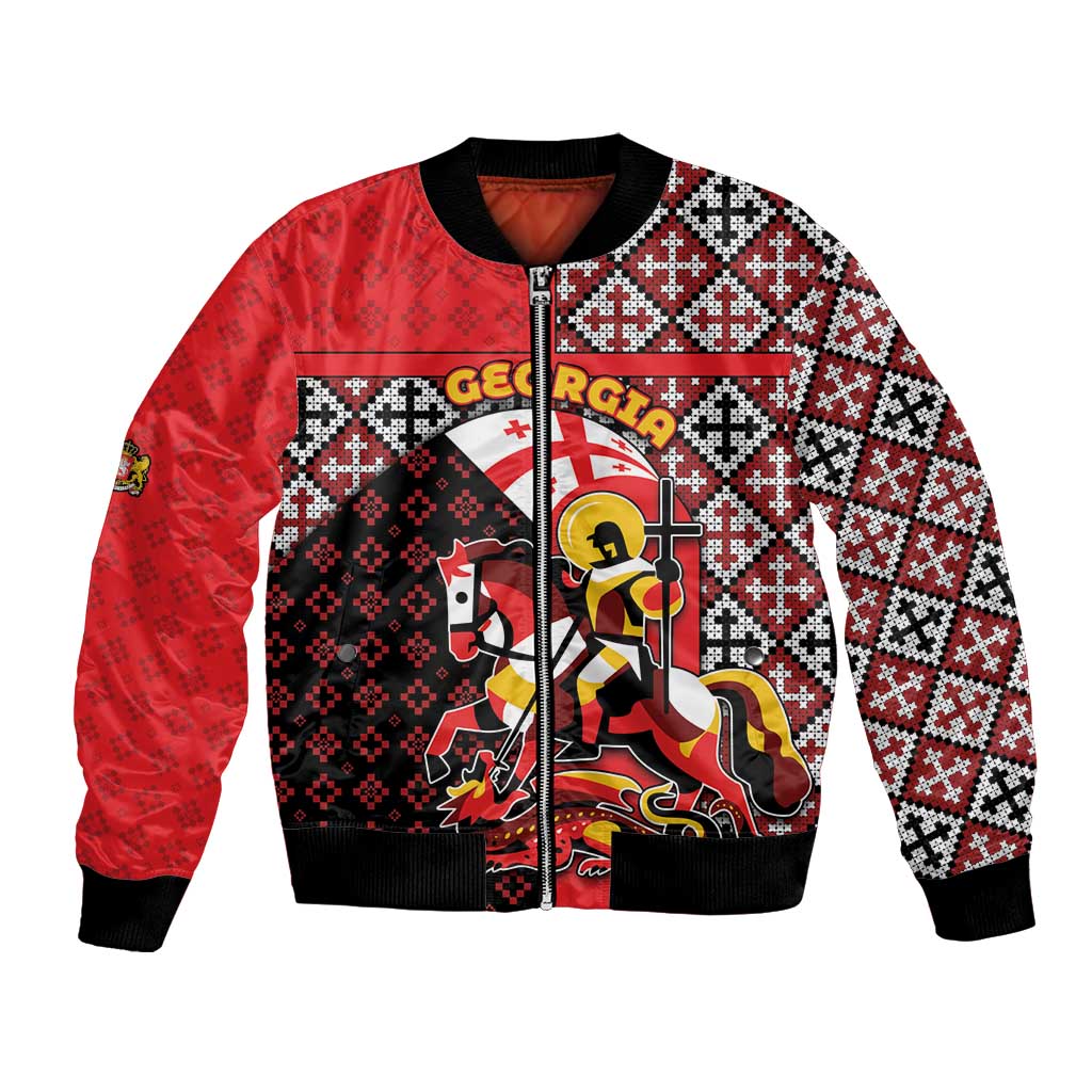 Personalized Georgia Bomber Jacket Saint George Dragon Slayer Folk Pattern
