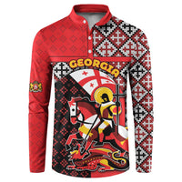 Personalized Georgia Button Sweatshirt Saint George Dragon Slayer Folk Pattern