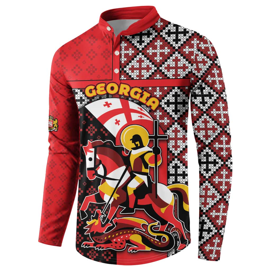 Personalized Georgia Button Sweatshirt Saint George Dragon Slayer Folk Pattern