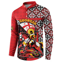 Personalized Georgia Button Sweatshirt Saint George Dragon Slayer Folk Pattern