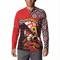 Personalized Georgia Button Sweatshirt Saint George Dragon Slayer Folk Pattern
