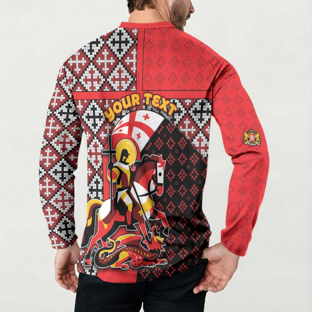 Personalized Georgia Button Sweatshirt Saint George Dragon Slayer Folk Pattern