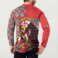 Personalized Georgia Button Sweatshirt Saint George Dragon Slayer Folk Pattern