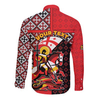Personalized Georgia Long Sleeve Button Shirt Saint George Dragon Slayer Folk Pattern