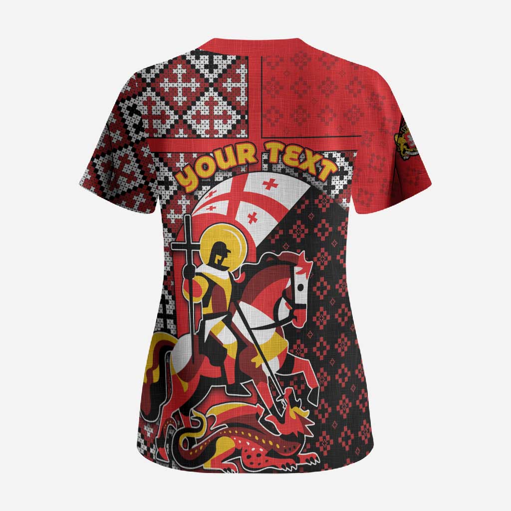 Personalized Georgia Scrub Top Saint George Dragon Slayer Folk Pattern
