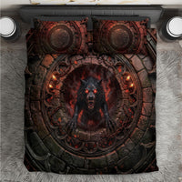 3D Illusion Black Shuck Halloween Bedding Set Spectral Hellhound Chained Stone Well