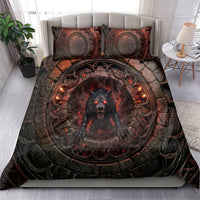 3D Illusion Black Shuck Halloween Bedding Set Spectral Hellhound Chained Stone Well