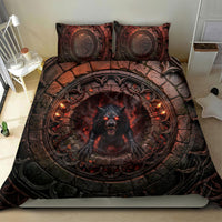3D Illusion Black Shuck Halloween Bedding Set Spectral Hellhound Chained Stone Well