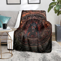 3D Illusion Black Shuck Halloween Blanket Spectral Hellhound Chained Stone Well