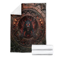3D Illusion Black Shuck Halloween Blanket Spectral Hellhound Chained Stone Well