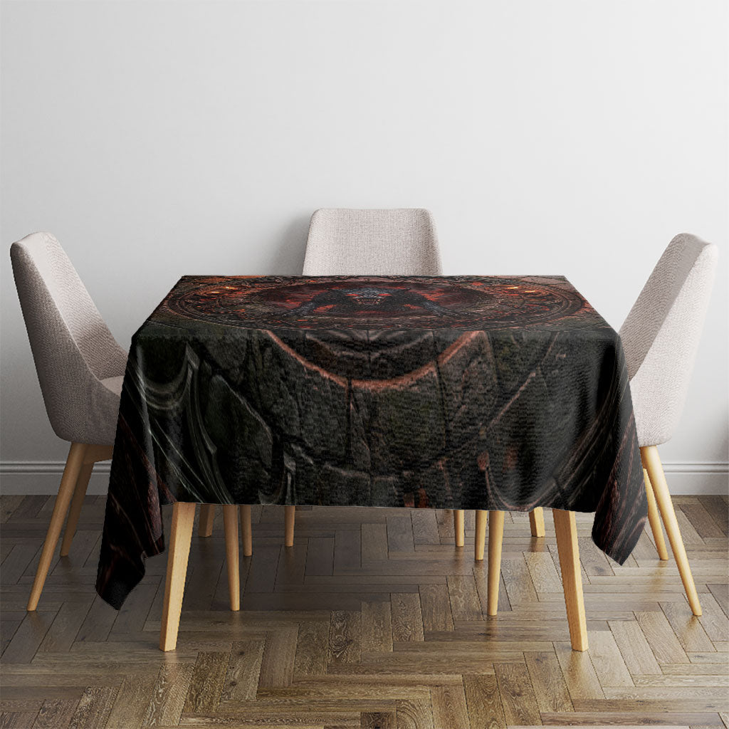 3D Illusion Black Shuck Halloween Tablecloth Spectral Hellhound Chained Stone Well