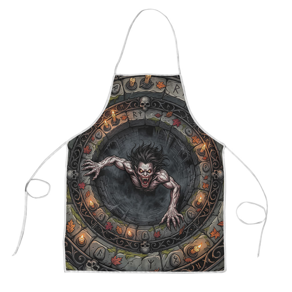 3D Illusion Strzyga Halloween Apron Slavic Vampire Rune Stone Well