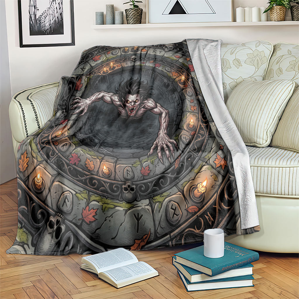 3D Illusion Strzyga Halloween Blanket Slavic Vampire Rune Stone Well