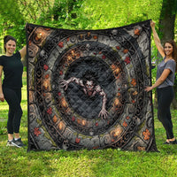 3D Illusion Strzyga Halloween Quilt Slavic Vampire Rune Stone Well