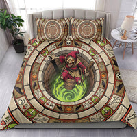 3D Illusion Baba Yaga Halloween Bedding Set Slavic Witch Flying Mortar Stone Well