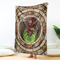 3D Illusion Baba Yaga Halloween Blanket Slavic Witch Flying Mortar Stone Well