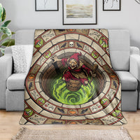 3D Illusion Baba Yaga Halloween Blanket Slavic Witch Flying Mortar Stone Well