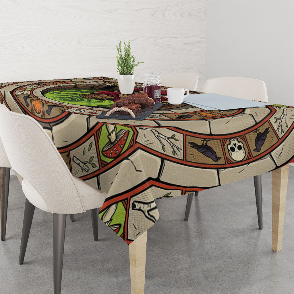 3D Illusion Baba Yaga Halloween Tablecloth Slavic Witch Flying Mortar Stone Well