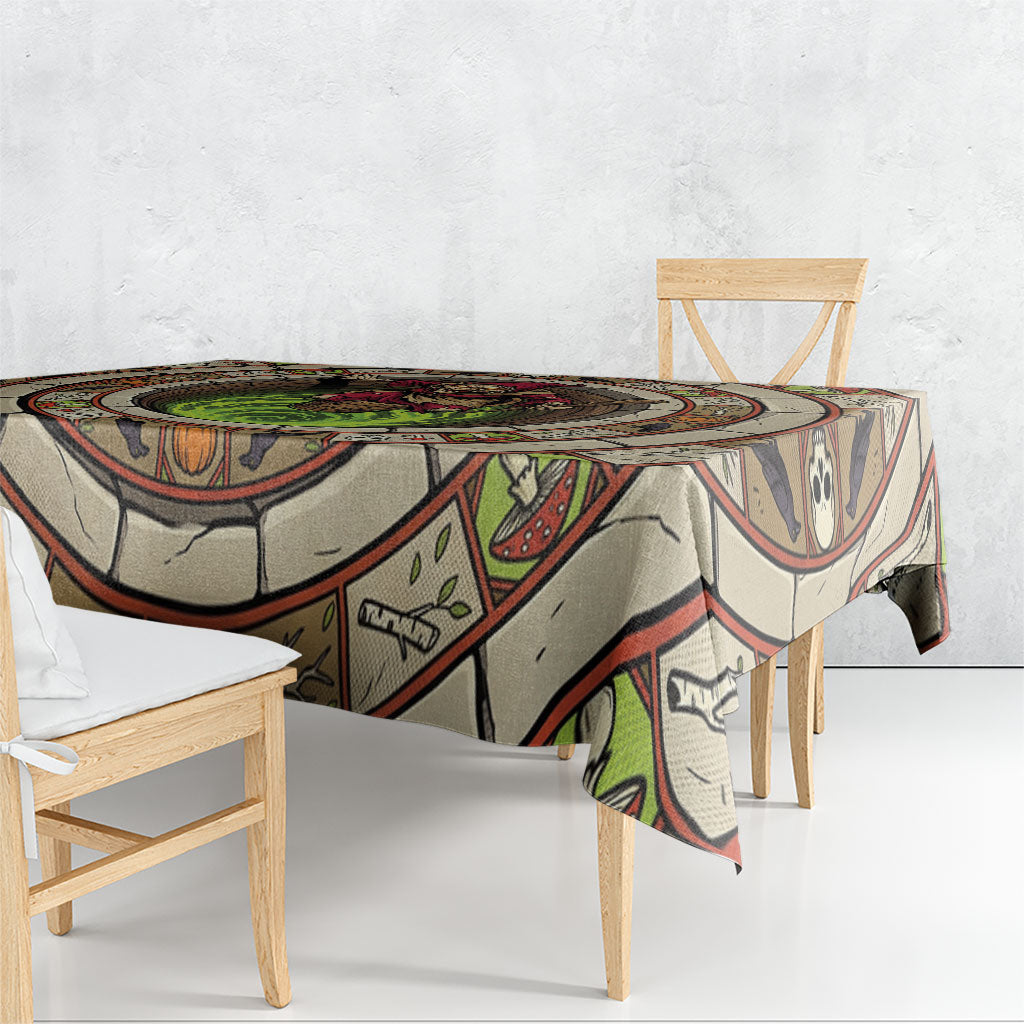 3D Illusion Baba Yaga Halloween Tablecloth Slavic Witch Flying Mortar Stone Well