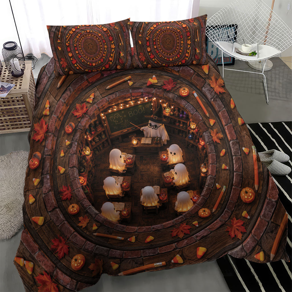 3D Illusion Boo Halloween Bedding Set Cute Ghost School Magic Classroom