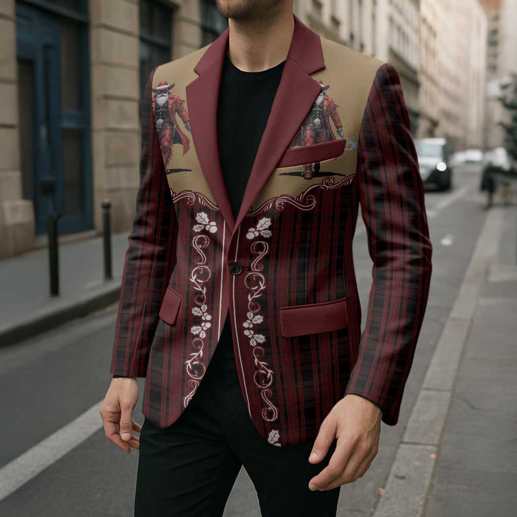 Western Yoke Blazer Black Santa Cowboy Retro Style - Wonder Print Shop