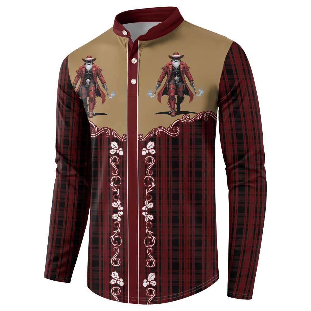 Western Yoke Button Sweatshirt Black Santa Cowboy Retro Style - Wonder Print Shop