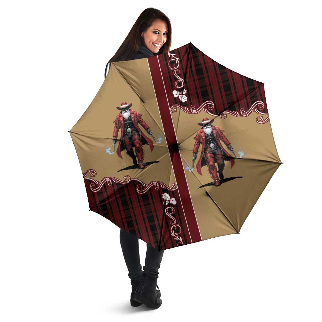 Western Yoke Umbrella Black Santa Cowboy Retro Style - Wonder Print Shop
