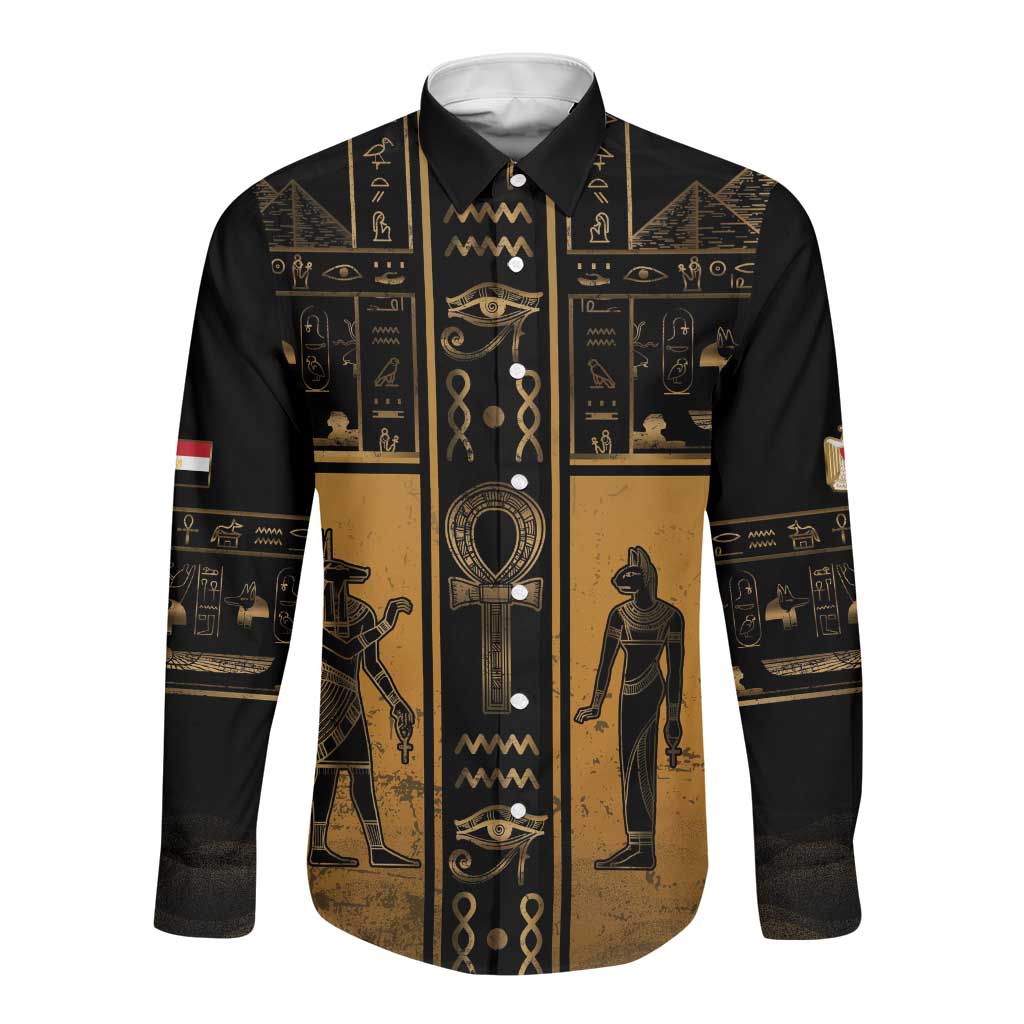 Personalized Egypt Long Sleeve Button Shirt Ancient Ankh Luxury - Wonder Print Shop