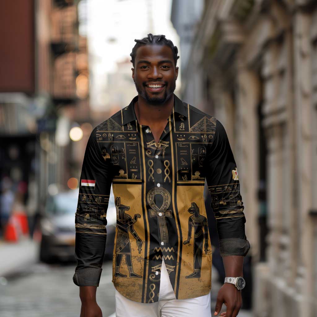 Personalized Egypt Long Sleeve Button Shirt Ancient Ankh Luxury - Wonder Print Shop